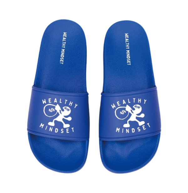 Once you put on these blue men slides you will never want to take them off. These slides are soft and comfortable to wear indoors or outdoors. It has our brand name printed on the sole and on the strap combined with our signature logo.