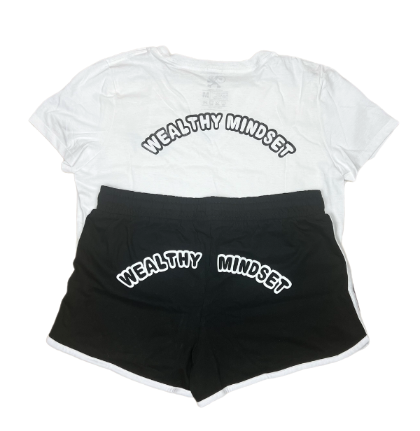 This stylish glow shorts set is designed for confident women who are determined to manifest success in every aspect of their lives. The white v-neck shirt and colored shorts front design features our brand name initials with our brand name in the back. The glow shorts are available in red, pink, navy and black.