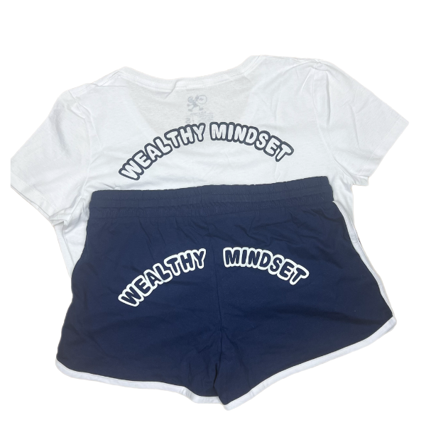 This stylish glow shorts set is designed for confident women who are determined to manifest success in every aspect of their lives. The white v-neck shirt and colored shorts front design features our brand name initials with our brand name in the back. The glow shorts are available in red, pink, navy and black.